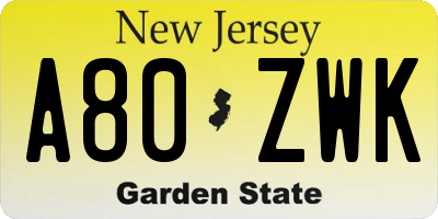 NJ license plate A80ZWK