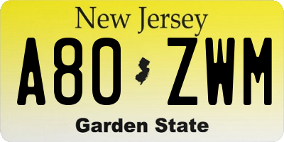 NJ license plate A80ZWM