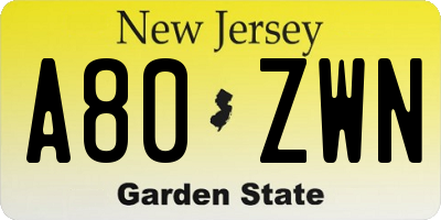 NJ license plate A80ZWN