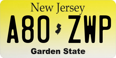 NJ license plate A80ZWP