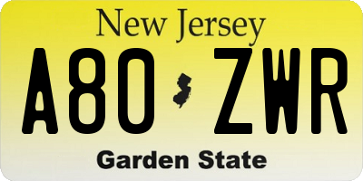 NJ license plate A80ZWR
