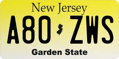 NJ license plate A80ZWS