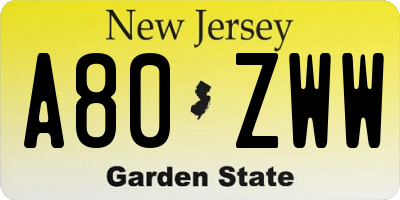 NJ license plate A80ZWW