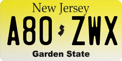 NJ license plate A80ZWX