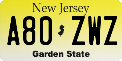 NJ license plate A80ZWZ