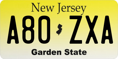NJ license plate A80ZXA