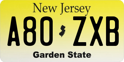 NJ license plate A80ZXB