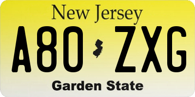 NJ license plate A80ZXG