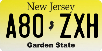 NJ license plate A80ZXH