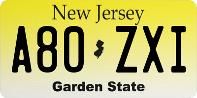 NJ license plate A80ZXI