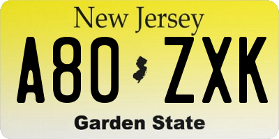 NJ license plate A80ZXK