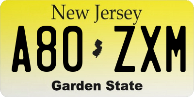 NJ license plate A80ZXM