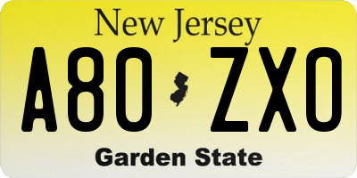NJ license plate A80ZXO