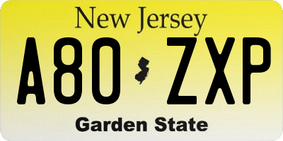 NJ license plate A80ZXP