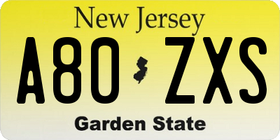 NJ license plate A80ZXS