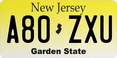 NJ license plate A80ZXU