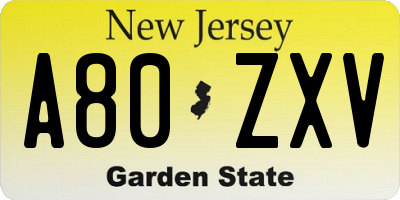 NJ license plate A80ZXV