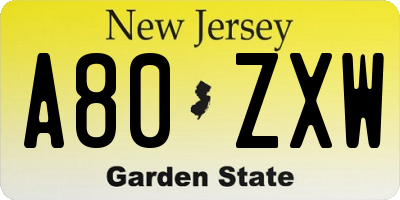 NJ license plate A80ZXW