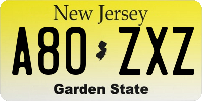 NJ license plate A80ZXZ