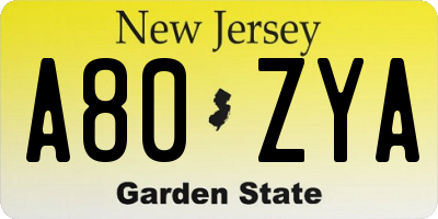 NJ license plate A80ZYA