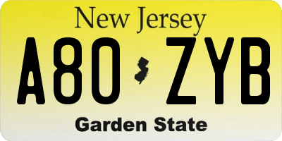 NJ license plate A80ZYB