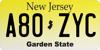 NJ license plate A80ZYC