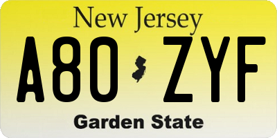 NJ license plate A80ZYF