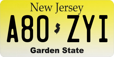 NJ license plate A80ZYI