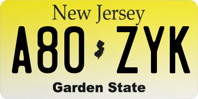 NJ license plate A80ZYK