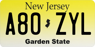 NJ license plate A80ZYL