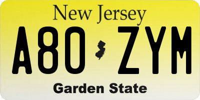 NJ license plate A80ZYM