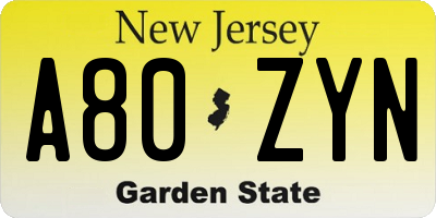 NJ license plate A80ZYN