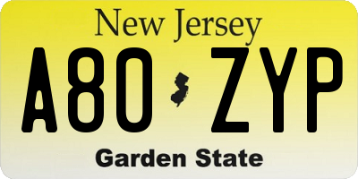 NJ license plate A80ZYP