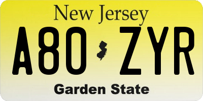NJ license plate A80ZYR