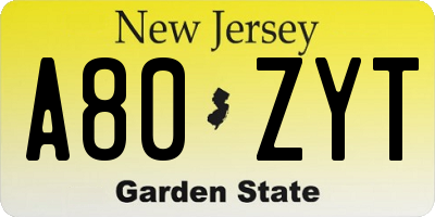 NJ license plate A80ZYT