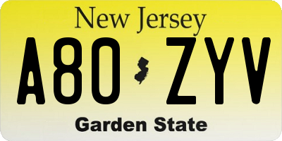 NJ license plate A80ZYV
