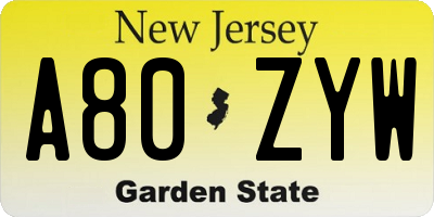 NJ license plate A80ZYW