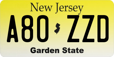 NJ license plate A80ZZD
