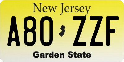 NJ license plate A80ZZF