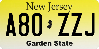NJ license plate A80ZZJ