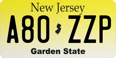 NJ license plate A80ZZP