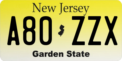 NJ license plate A80ZZX