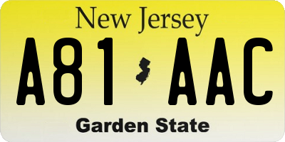 NJ license plate A81AAC