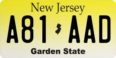 NJ license plate A81AAD
