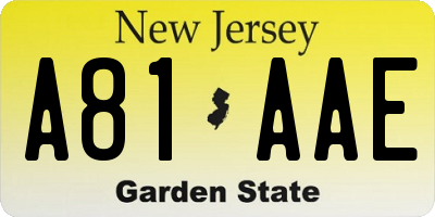 NJ license plate A81AAE