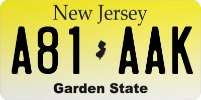 NJ license plate A81AAK