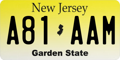 NJ license plate A81AAM