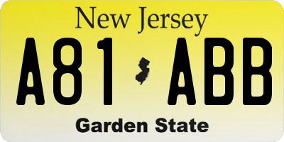 NJ license plate A81ABB