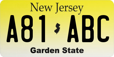 NJ license plate A81ABC