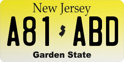 NJ license plate A81ABD
